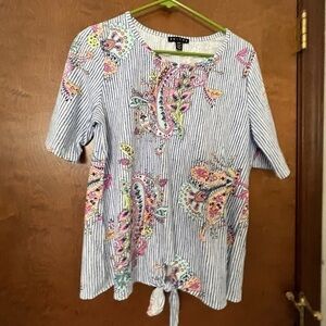 Tribal Medium Floral, Paisley and Stripe Tie Front Top Soft Cotton and Spandex❤️